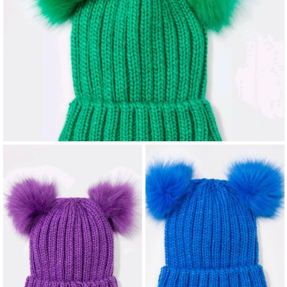 4 girls fur pom beanies -cat & jack brand one size